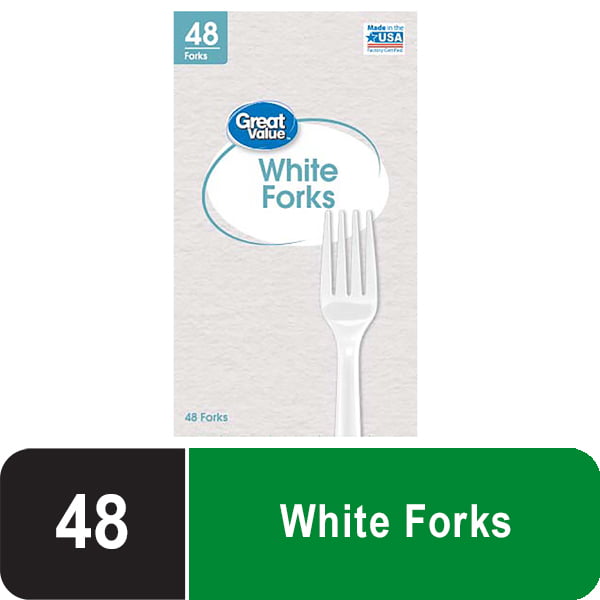 75676337-381c-4040-9361-4ff374e43e5f.3d76100eeb8d8d75c44177469beb8e3b-1-1.jpeg Great Value Everyday Disposable Plastic Forks, White, 48 Count - Image 1