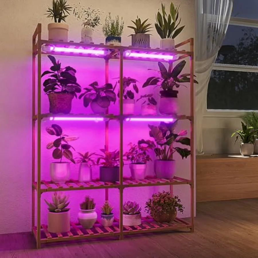 kf-S369e25b35fdd4a4b80aa2bc786b62e3c7 Plant Stand with Grow Lights for Indoor Plants Wood Plant Shelf 4 Tier Large Flower Stand for Mutiple Plant Holder Rac - Image 1