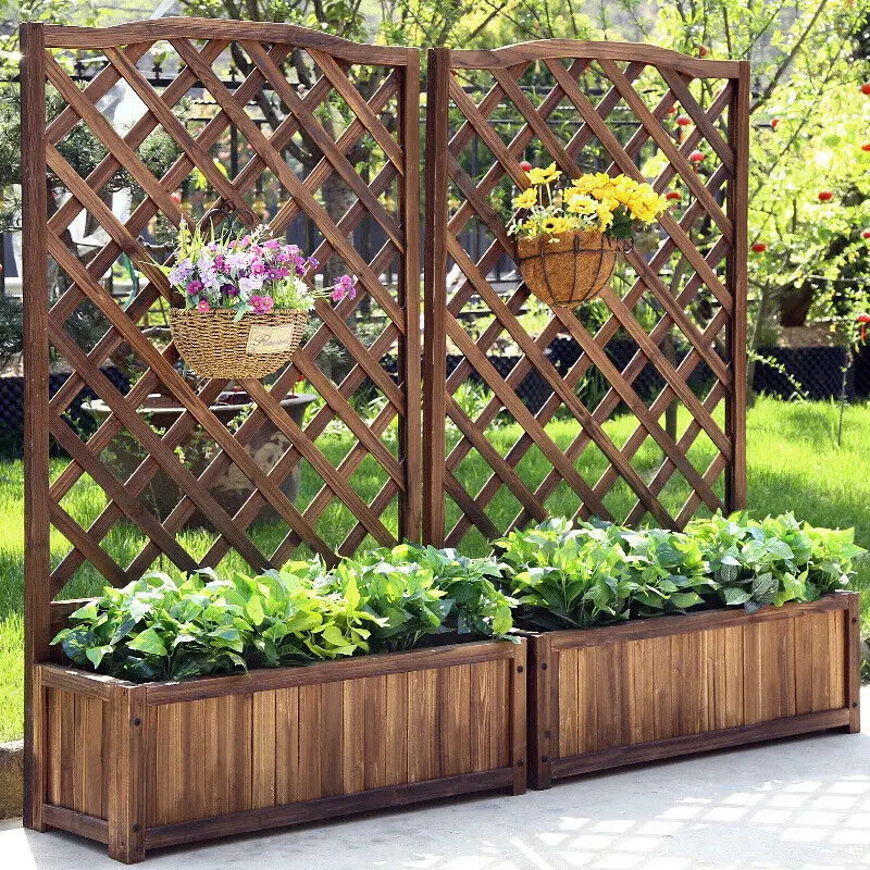kf-S8b1d801268374e52986372e2b3ec3243m Large Raised Garden Bed Wooden Planter Box with Trellis Vegetable Grow Bed Support Patio Lattice for Outdoor Indoor - Image 1