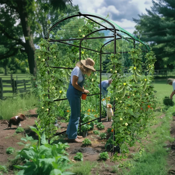 160/220CM Tall Garden Arch Trellis Metal Plant Cucumber Support Trellis Archway for Outdoor Yard Lawn Tunnel Trellis, 1PCS