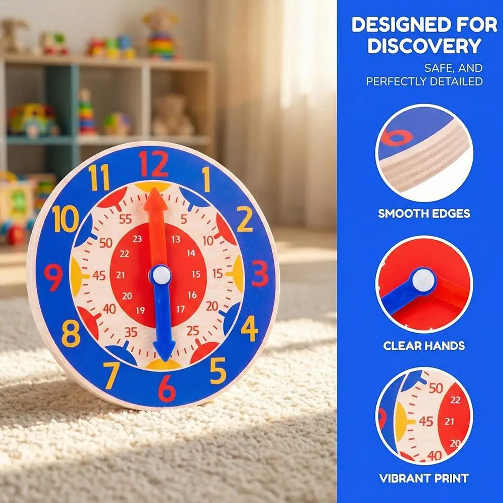 kf-S398e5c4ee36c4689903b11f5940b5a31g Wooden Learning Clock Toy Montessori Time Teaching Aids Educational Math Toys For Kids Primary School Student Classroom Supplies - Image 1
