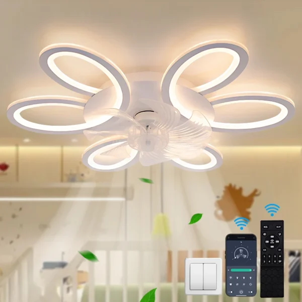 Ceiling Lamp Fan Silent 6 Speed APP Remote Control Intelligence Ceiling Fan with Light 3 Color Dimmable for Kid Room Living Room