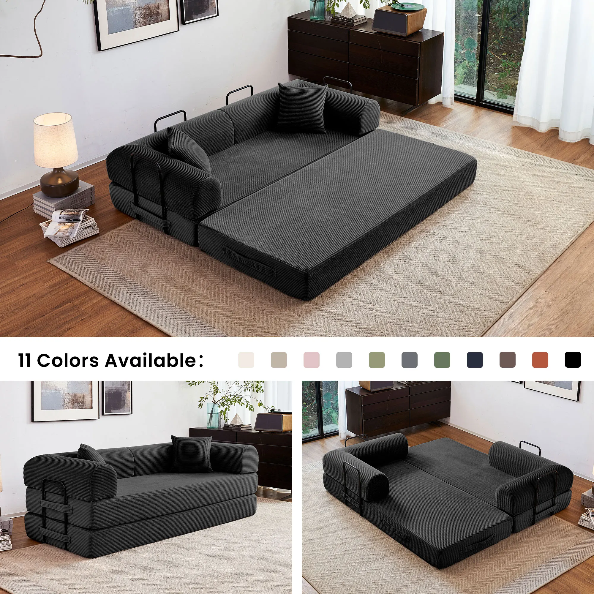 kf-S03b62deb514c4202bf88d99411c5792eN.webp 79'' Boneless Couch Foldable Convertible Futon Sleeper Sofa Bed Floor Lounge with L-Shaped Armrests for Living Room Sofas - Image 1