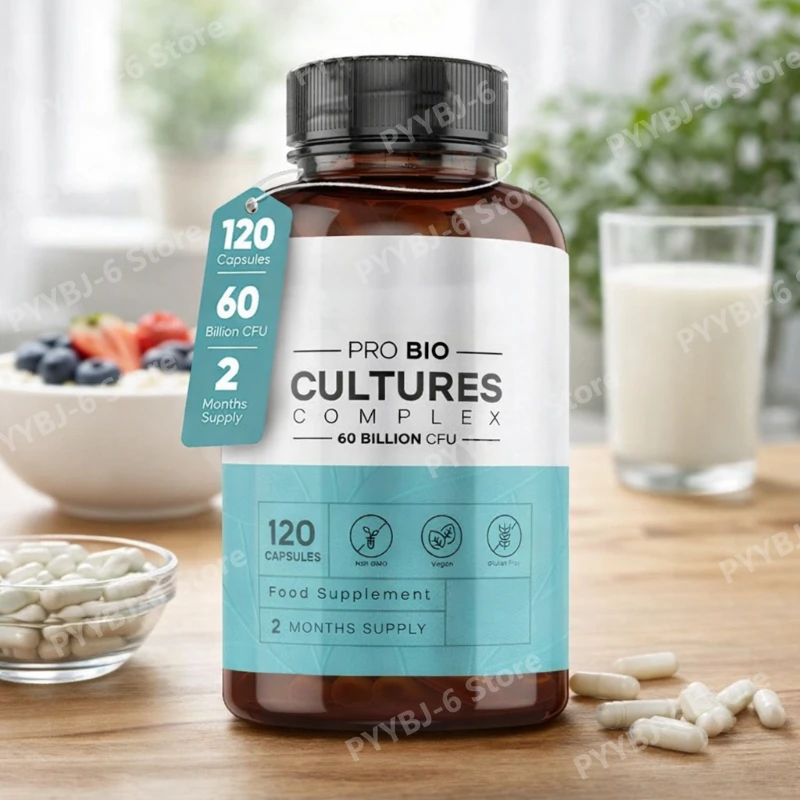 kf-S12d6e72310664a93aa2d5735a7574792z.webp Probiotic Complex 60 Billion CFU with Prebiotics Multi Strain Pro Bio Cultures Vegan Capsules Daily Nutritional Supplement - Image 1
