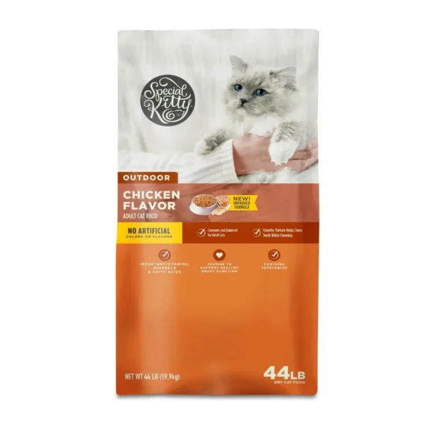 Outdoor Formula Dry Cat Food 44 lb Bag High-Protein Grain-Free Recipe for Active Cats Rich in Chicken Salmon Taurine Supports H
