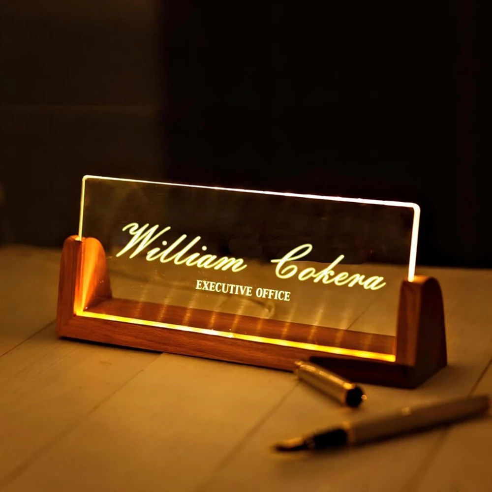 kf-S332f7dc62d304b9db31a67f25ef27ce9g.webp Personalized Acrylic Led Nameplate Customized Name Acrylic Plaque Office Desk Logo Table Nameplate Decor New Job Promotion Gift - Image 1
