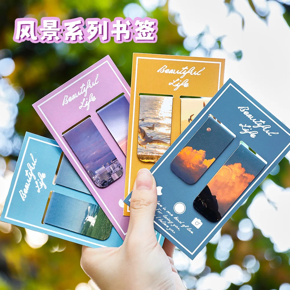 kf-S33d5d253b0aa4194835534729d763d24w.webp 2Pcs Magnetic Bookmark Beautiful Scenery Art Page Folder for Books Readers Student Stationery Office School Supplies - Image 1