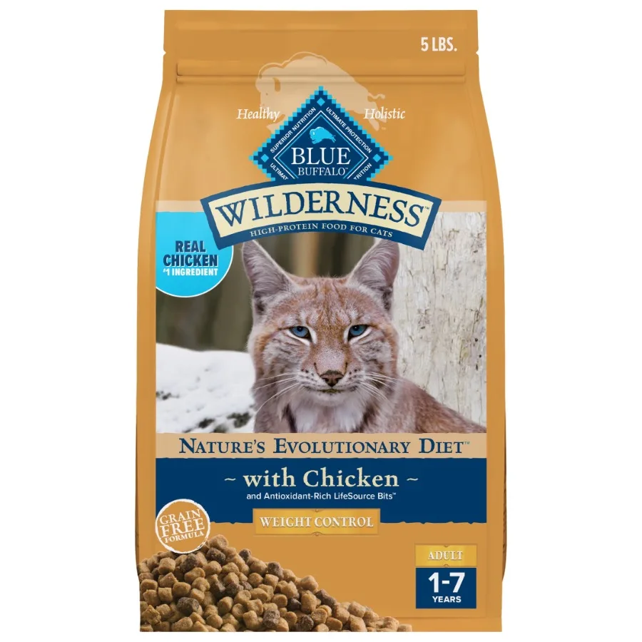 kf-S3b0b611e5a3d44baa9730c7ebeccc751d.webp Wilderness Natural Weight Control Dry Cat Food High-Protein Chicken 5 lbs. - Image 1