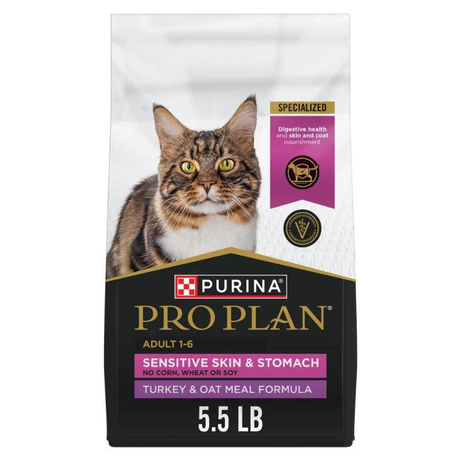 kf-S43df545772394d7d8f01fcda6e4a3446L.webp Cat Food Sensitive Skin and Stomach Turkey and Oatmeal Dry Formula 5.5 lb Bag - Image 1