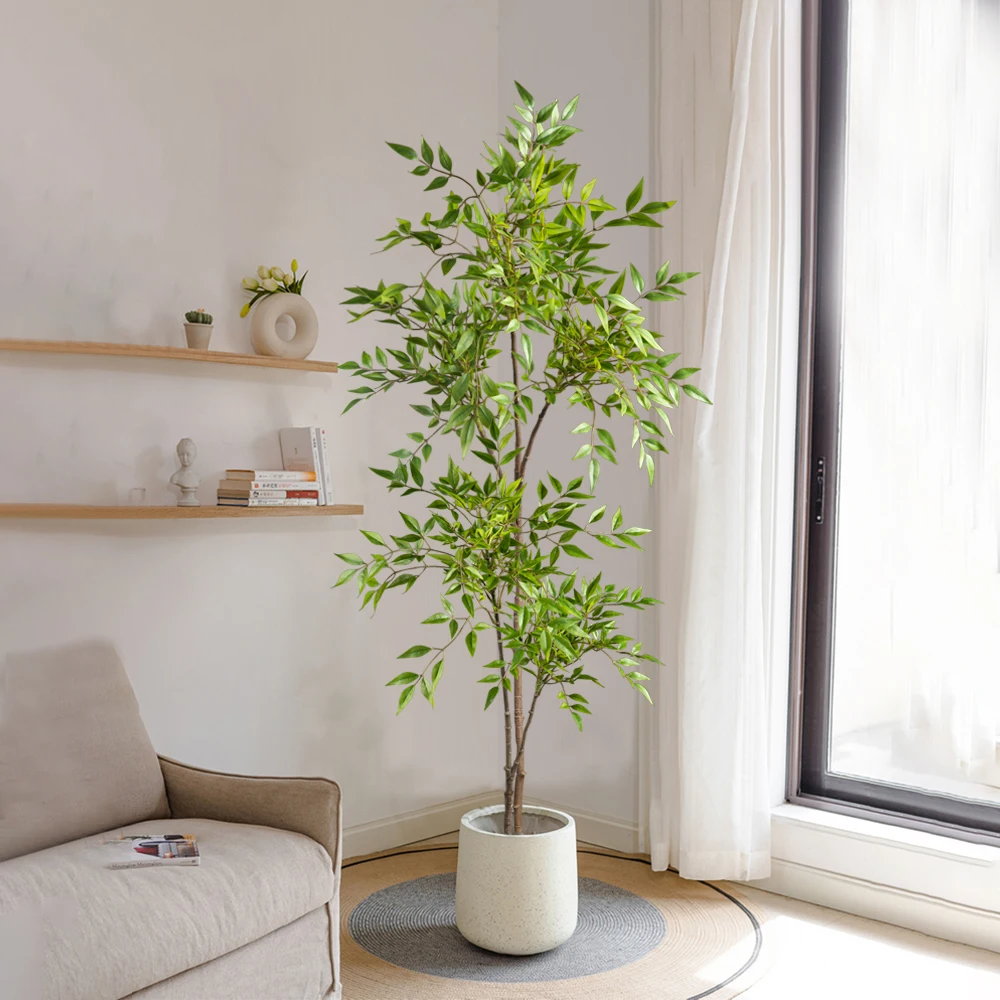 kf-S55aad32a62db4200988f6ef98ec2abb9P.webp 75-140cm Tall Artificial Nandina Plants Fake Tropical Palm Branches Plastic Green Bamboo Leaves For Home Garden Office Decor - Image 1