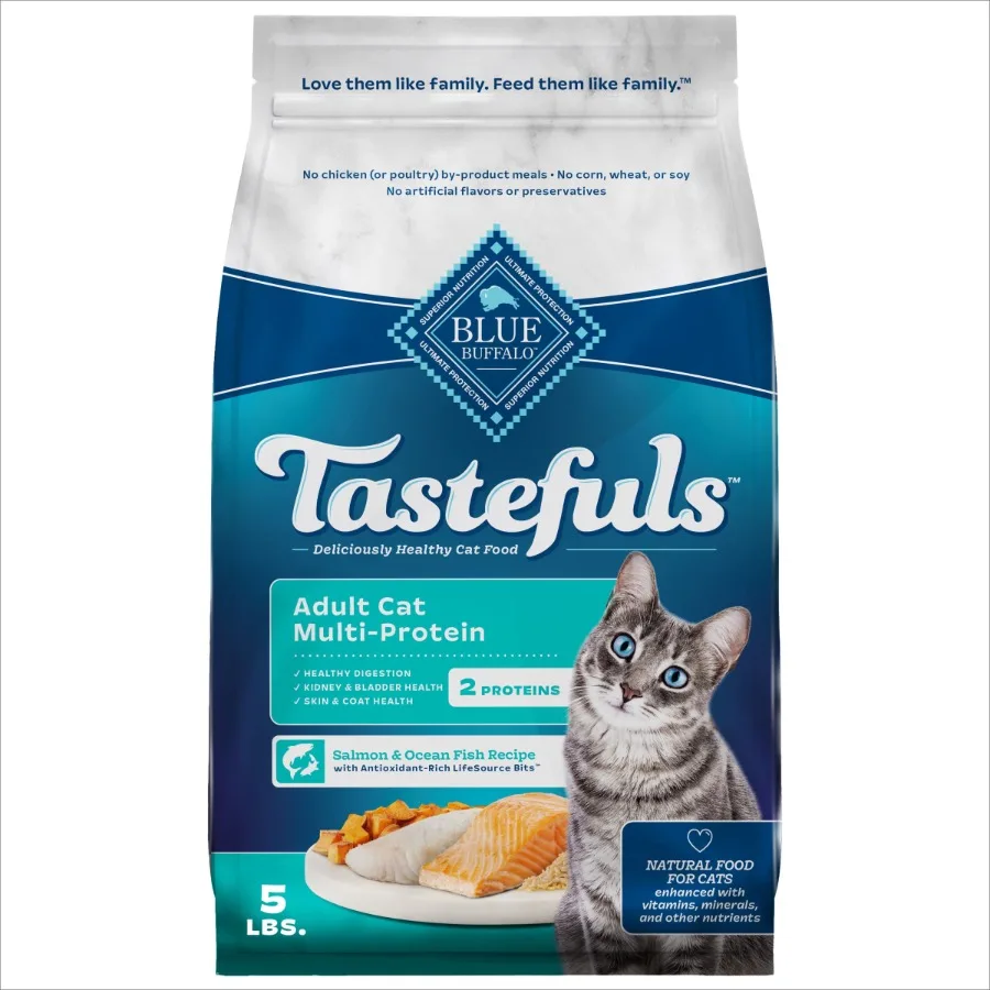 kf-S620f05af7b1046b1b1c147eacbc389a2t.webp Tastefuls Adult Cat Dry Food Multi-Protein Salmon Ocean Fish Recipe 5-lb Bag - Image 1