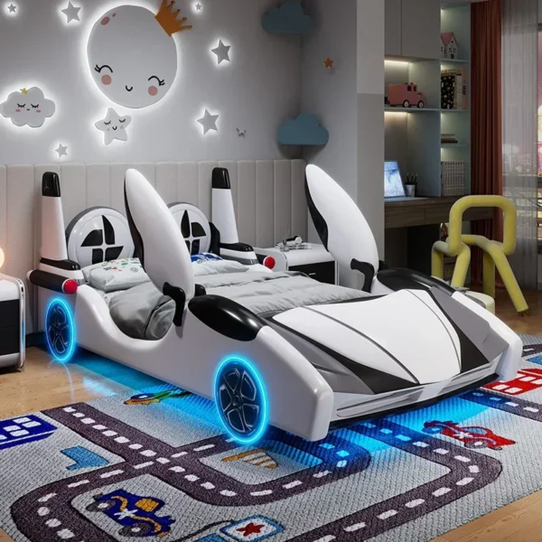 Doors can be opened children car bed colored lights wheels Bluetooth sound system kids bed boy base frame bedroom furniture