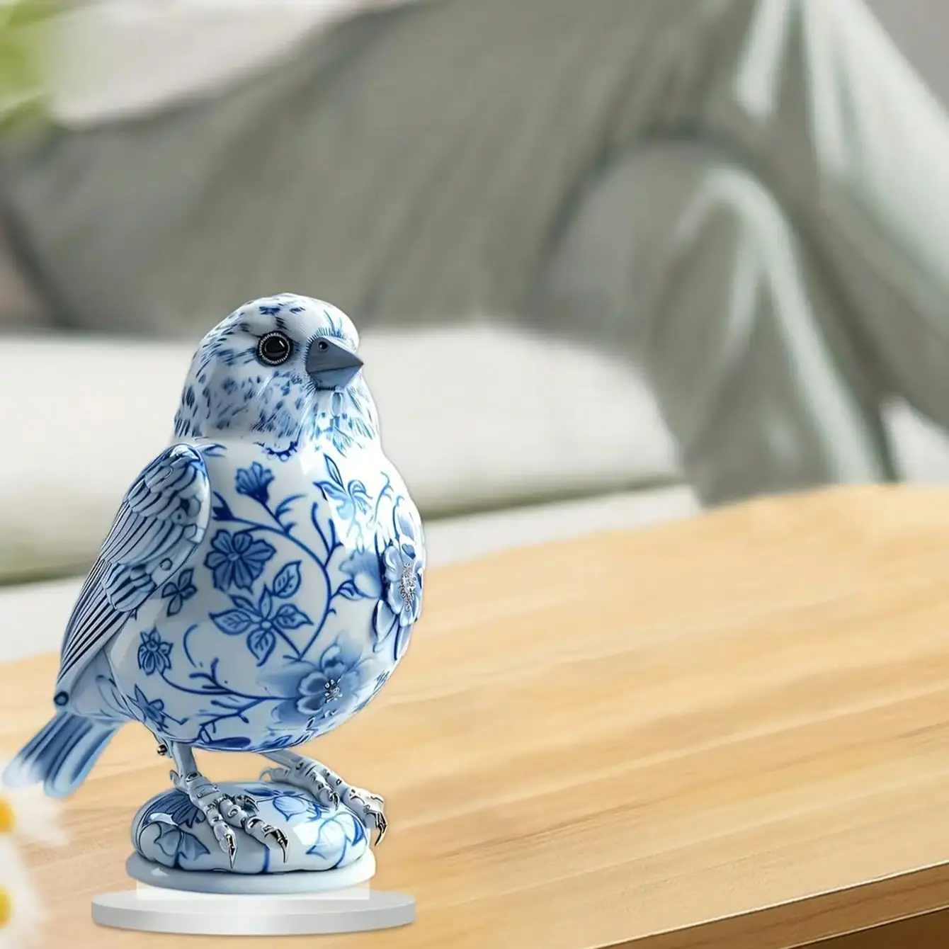 kf-S77ca07a209b44a2ea6cd2bf722e30a93Y.webp Charming Blue and White Porcelain Bird Room Decoration, Suitable for Indoor and Outdoor Decoration of offices and Terrace - Image 1