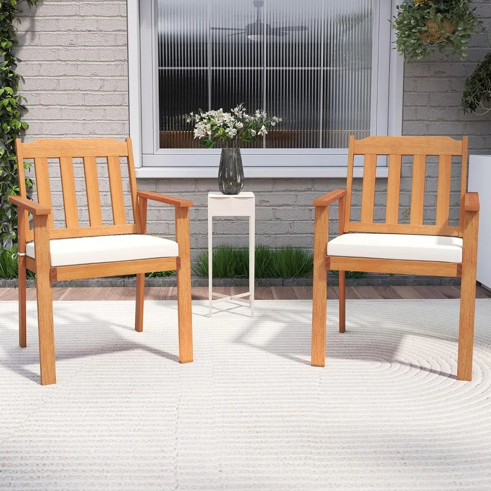 kf-S7eddaa7e2aa54c4abf2e562b0c882a4f3.webp Wooden Patio Chair Set of 2, Outdoor Dining Armchairs w/Soft Cushion & Breathable Backrest, Acacia Wood Frame,Conversation Chair - Image 1