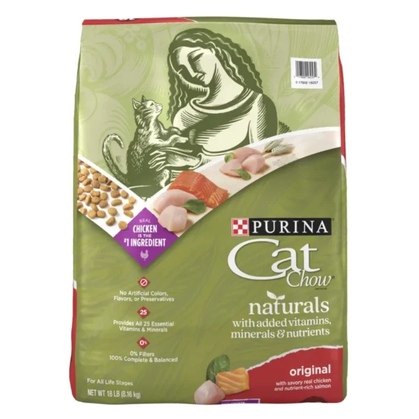 Purina Naturals Dry Cat Food Chicken Salmon 18 lb Bag for Indoor Cats High Protein Grain Free with Real Chicken and Salmon Flav