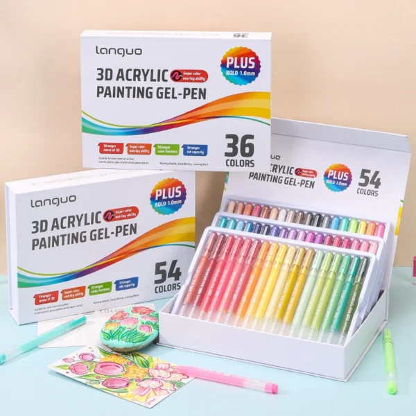 Languo Three-Dimensional Effect Acrylic Painting Gel Pens Set 1.0mm Tip Kawaii Stationery Student Color Drawing Pen Art Supplies