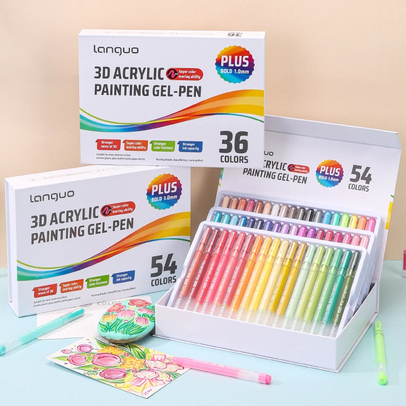 kf-S8a61bac75f7c449caa82b2ce4c29014cL.webp Languo Three-Dimensional Effect Acrylic Painting Gel Pens Set 1.0mm Tip Kawaii Stationery Student Color Drawing Pen Art Supplies - Image 1
