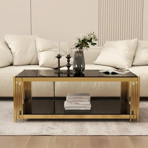 Coffee Table 47.24" W Coffee Tables for Living Room Modern Center with Storage Mid Century Tempered Glass Top Gold, Customized