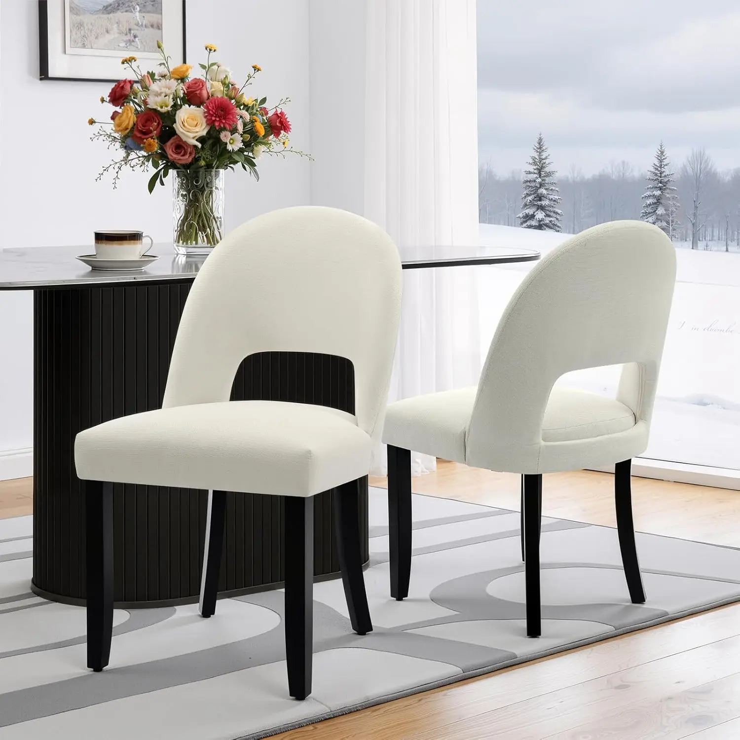 kf-S8ee7dccb0fe042deb4a0c1dcbd5137bbu.webp Upholstered Dining Chairs Set of 2, Mid Century Modern Dining Kitchen Chairs with Solid Wood Legs & Fabric Backret, Customized - Image 1