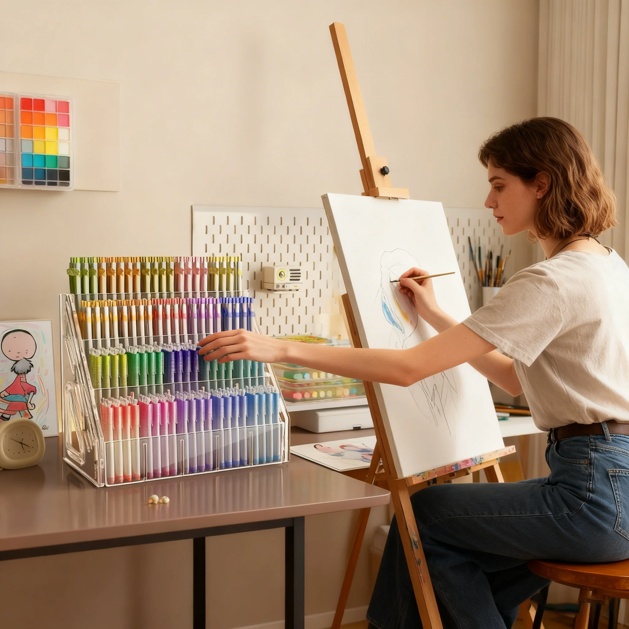 kf-S8fbb8e316d4a4e10805c8f2ffb98c6d7G.webp 1Pc Pen Holder Organizer, Large Capacity Acrylic Storage Rack, Paintbrush Compartment Organizer, Suitable for Paintbrushes, Pencils, Markers, Suitable for Home, Office, School, Durable Design, Essential for Office Supplies and Craft Enthusiasts - Image 1