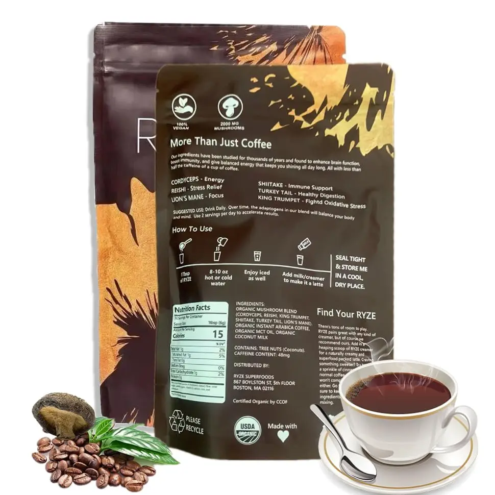 kf-S91199e17201747798ecb52a86cf03c3ci.webp Organic Mushroom Coffee - Shiitake, Cordyceps, Supports Immune, Focus, Concentration, Stress, Digestion & Energy - 180 G - Image 1