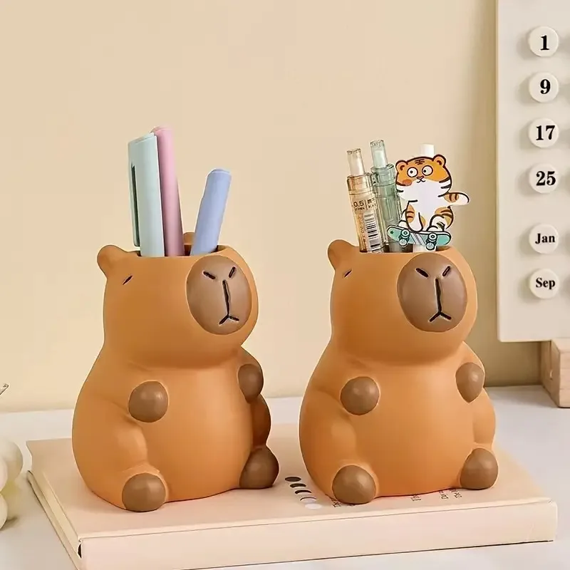 kf-Sa3eeae7d47f7405eab3353461aa122f7P.webp 1 Piece Cute Capybara Pen Holder and Makeup Brush Organizer, Fun Design Rubber Desktop Decoration with Multiple Compartments for Office Supplies, Makeup Brushes, and Stationery Storage, Durable and Creative Home Office Desk Accessories - Image 1