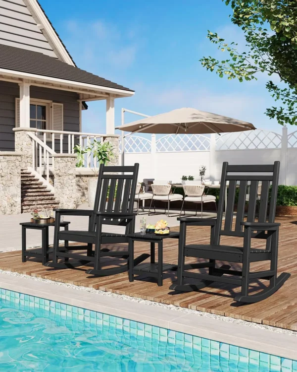 Outdoor Rocking Chair, All-Weather HDPE Patio Rocking Chairs for Adults, 380lbs Weight Capacity, Ergonomic Design, for Porch