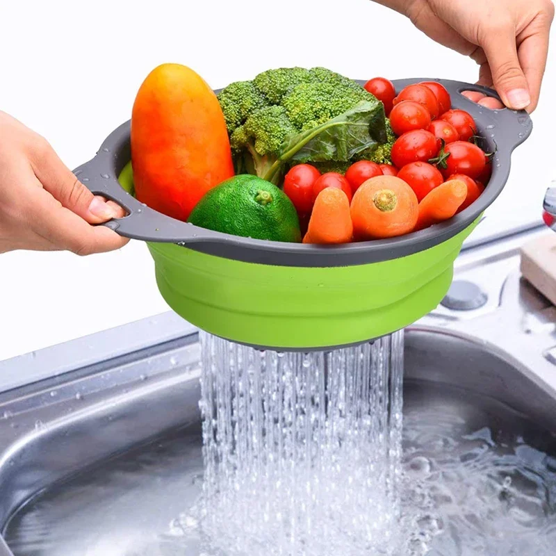 kf-Sd410d4dafa094159b0510790e49b64a9C.webp Foldable Strainer Fruit Vegetable Washing Basket Colander Dish Drainer Silicon Colander Collapsible Drainer Kitchen Gadgets - Image 1