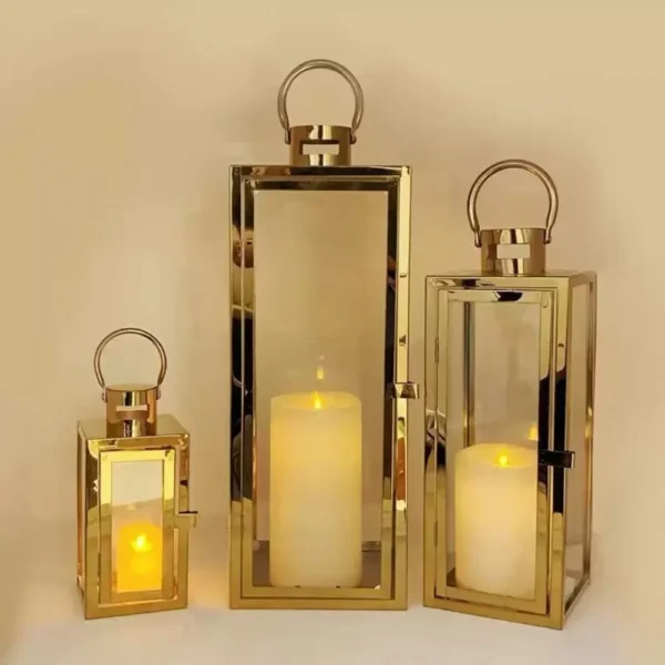 Stainless Steel Lantern Candlestick Eid Mubarak LED Wind Lamp Decor for Ramadan Kareem Aid Eid al-Fitr Home Wind Lantern Decor