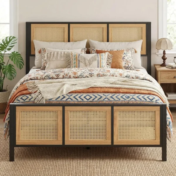 Queen Bed Frame with Headboard, Wood Camas Queen with Strong Metal Slats Support, No Box Spring Needed for Bedroom, Customized